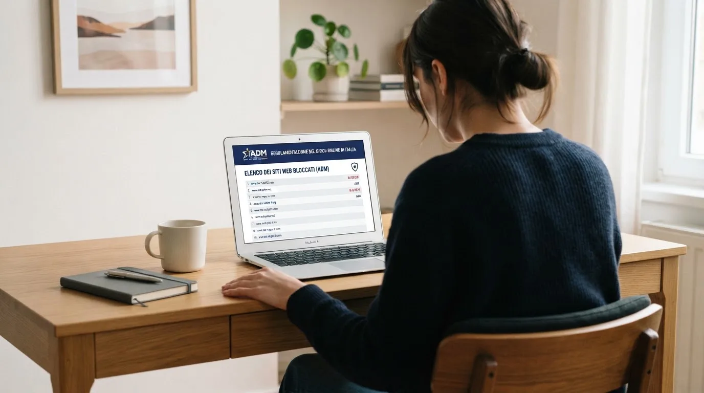 Persona davanti a un portatile che legge una pagina informativa sul gioco online in Italia — casino non aams affidabili