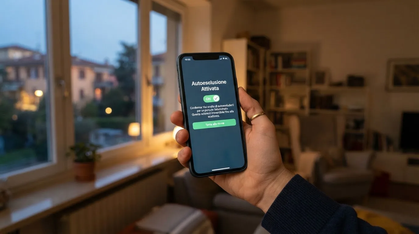 Mano che tiene uno smartphone accanto a una finestra, luce serale tranquilla — casino online con cie