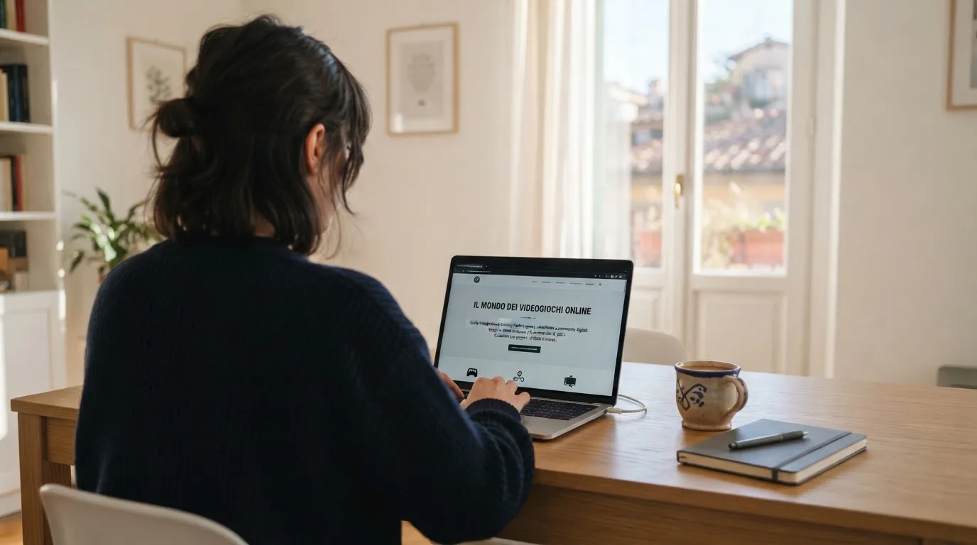Persona davanti a un portatile che legge una pagina informativa sul gioco online in Italia — casino online senza registrazione