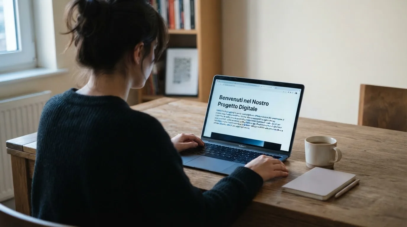 Persona davanti a un portatile che legge una pagina informativa sul gioco online in Italia — casino senza codice fiscale